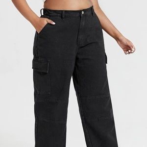 Plus Size Black High Waisted Cargo Jeans
